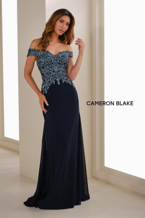 Cameron Blake CB907 Long Evening Dress Featuring A Chiffon Sheath Silhouette