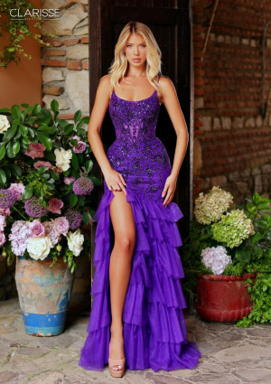 Clarisse 62116 Long Military Ball Gown Sheer Lace Ruffle Mermaid