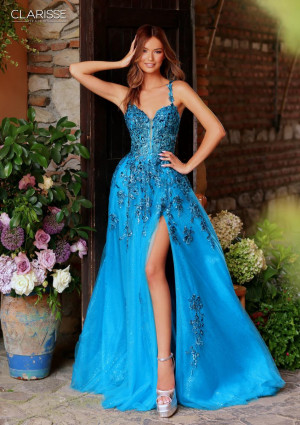 Clarisse 62118 Long Gala Evening Dress Sparkling Lace A-Line Open Back