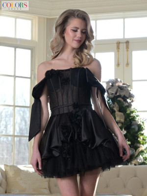 Colors Dress 3638 Short Formal Party Dress With Sheer Corset Bodice