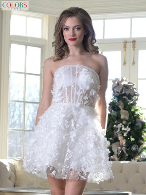 Colors Dress 3659 Short Dress With Sheer Corset 3D Floral Flare Skirt
