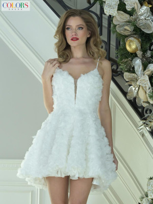Colors Dress 3672 Short Semi-Formal Dress With Sheer Front Plunge