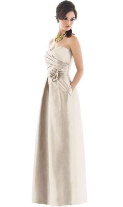 Dessy Alfred Sung Strapless Long Bridesmaid Dress With Flower D497 Dessy Alfred Sung Strapless Long Bridesmaid Dress With Flower D497 French Novelty