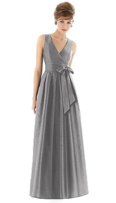 Alfred Sung D667 V Neck Long Bridesmaid Dress: French Novelty