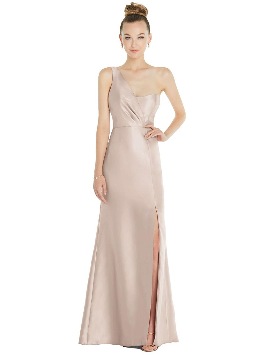 French Novelty Alfred Sung D827 One Shoulder Slit Bridesmaid Dress