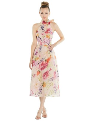 Alfred Sung D833FP Tie Neck Floral Midi Dress