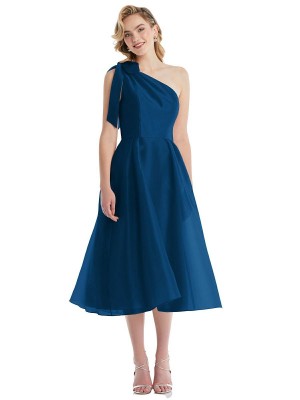 Alfred Sung D835 Tie 1 Shoulder Midi Bridesmaid Dress
