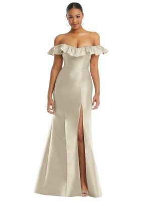 Alfred Sung D836 Ruffle Off Shoulder High Slit Gown