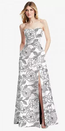 Alfred Sung D842FP Floral Print Bow Back Bridesmaid Gown