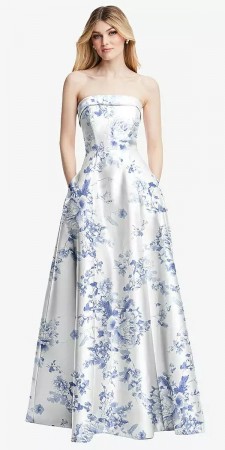 Alfred Sung D843FP Floral Print Bridesmaid Gown with Pockets