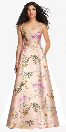 Alfred Sung D844FP Floral Print Boned Bridesmaid Gown
