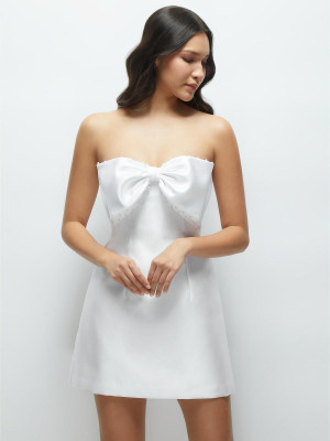 Alfred Sung D866 White Bow Bodice Mini Dress