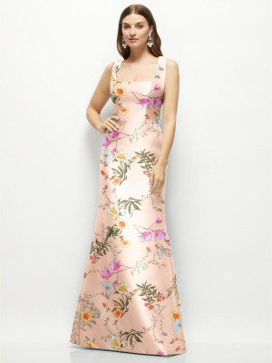 Alfred Sung D869FP Square Neck Print Bridesmaid Gown