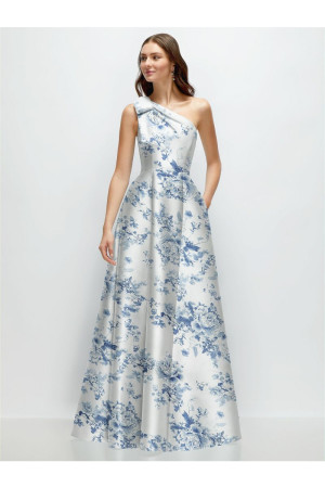 Alfred Sung D875FP Floral Print One Shoulder A-Line Gown