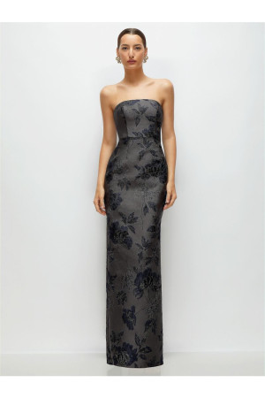 Alfred Sung D877NGM Floral Metallic Back Slit Gown