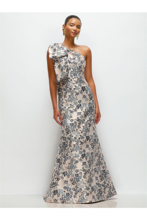 Alfred Sung D879GIB Gilt Brocade One Bow Shoulder Gown