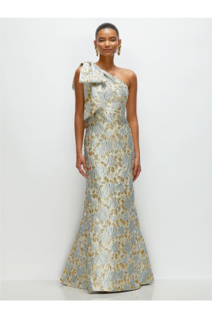 Alfred Sung D879GLB Gold Leaf Brocade One Shoulder Gown