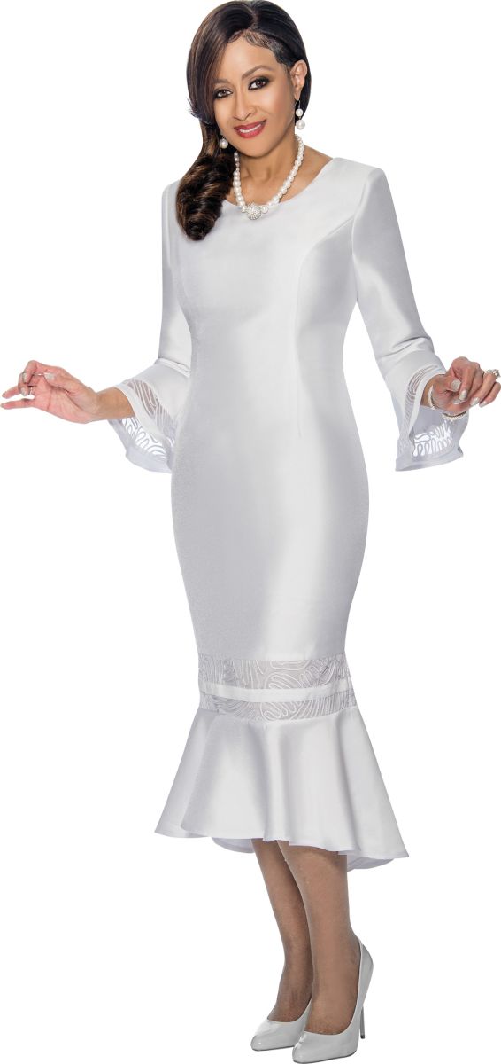 French Novelty Dorinda Clark Cole DCC1161 White Long Sleeve Church Dress
