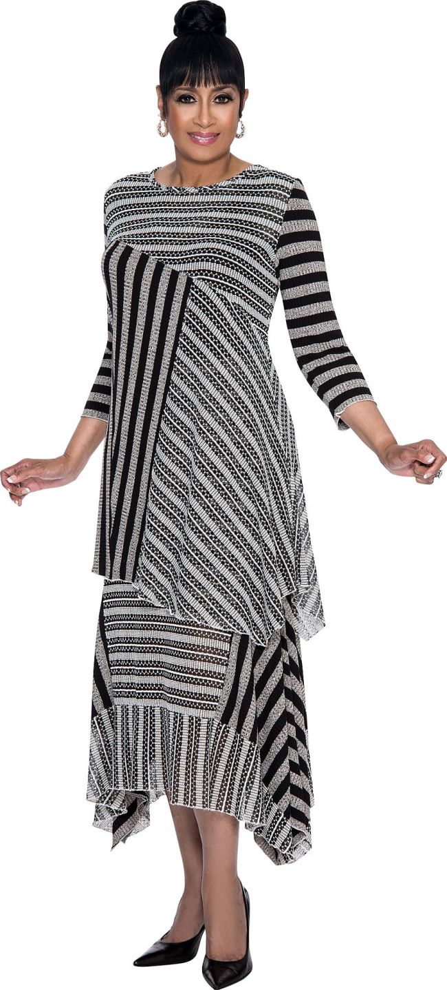 Dorinda Clark Cole DCC412 Mixed Stripe 2pc Church Dress - French Novelty