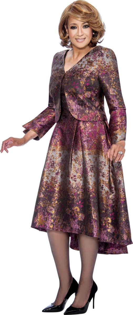 Dorinda Clark Cole DCC842 Jacquard High Low Jacket Dress French Novelty