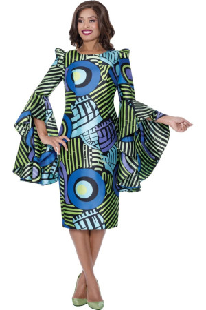 Nubiano DN100281 Ruffle Sleeve Print Church Dress