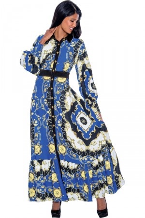 Nubiano DN1071 Button Front Print Church Dress