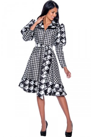 Nubiano DN1191 Zip Front Houndstooth Dress