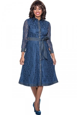 Devine Sport DS63151 Lace and Denim Church Dress