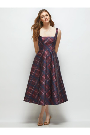 Dessy Collection 3172ATR Celine Midi Bridesmaid Dress in Tartan Plaid