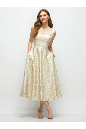 Dessy Collection 3172CFI Celine Midi Champagne Wedding Party Dress