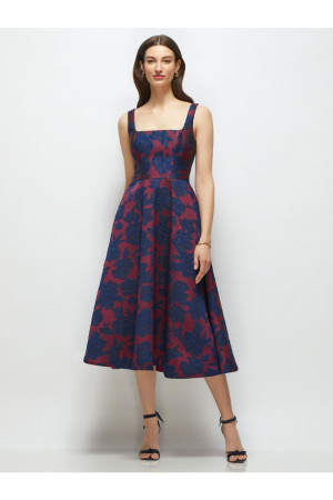Dessy Collection 3172HFJ Celine Midi Floral Jacquard Bridesmaid Dress