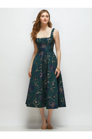 Dessy Collection 3172OMF Celine Midi Metallic Floral Bridesmaid Dress