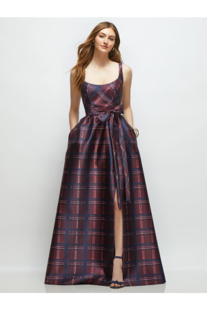 Dessy Collection 3176ATR Colette Tartan Plaid Tie Waist Bridesmaid Gown