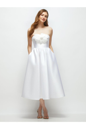 Dessy Collection 3178 Flynn Midi Floral Applique Bodice Bridesmaid Dress