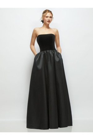 Dessy Collection 3180 Nellie Black Velvet and Satin Bridesmaid Gown