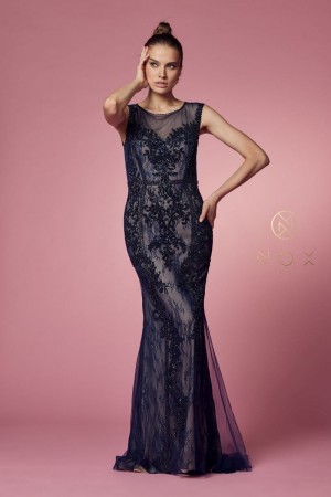 Nox Anabel E1006 Sleeveless Sheer Lace Gown