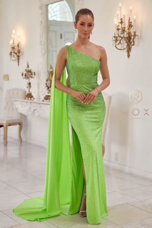 Nox Anabel E1039 One Shoulder Sequin Gown with Drape