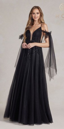 Nox Anabel E1075 Off Shoulder Bow Strap Gown