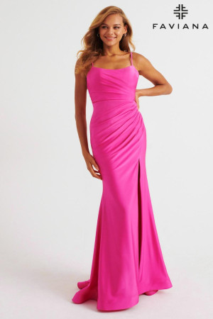 Faviana E11265 Scoop Neck Ruched Prom Dress
