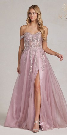Nox Anabel E1128 Off Shoulder Sheer Corset Gown