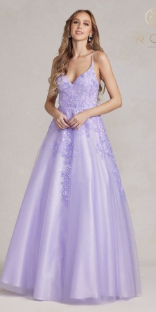 Nox Anabel E1178 Shimmering Floral A-Line Gown