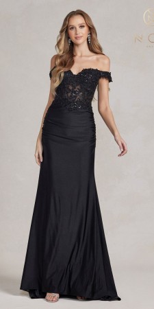 Nox Anabel E1184 Off Shoulder Glistening Corset Gown