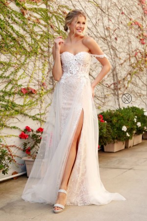 Nox Anabel E441 Off Shoulder Sparkling Floral Wedding Gown