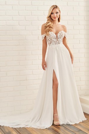 Size 14 Ivory/Nude Enchanting by Mon Cheri E511 Off Shoulder Wedding Gown