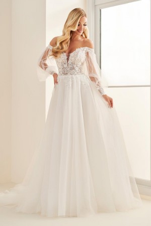Size 16 Ivory Enchanting by Mon Cheri E512 Sheer Long Sleeve Bridal Gown