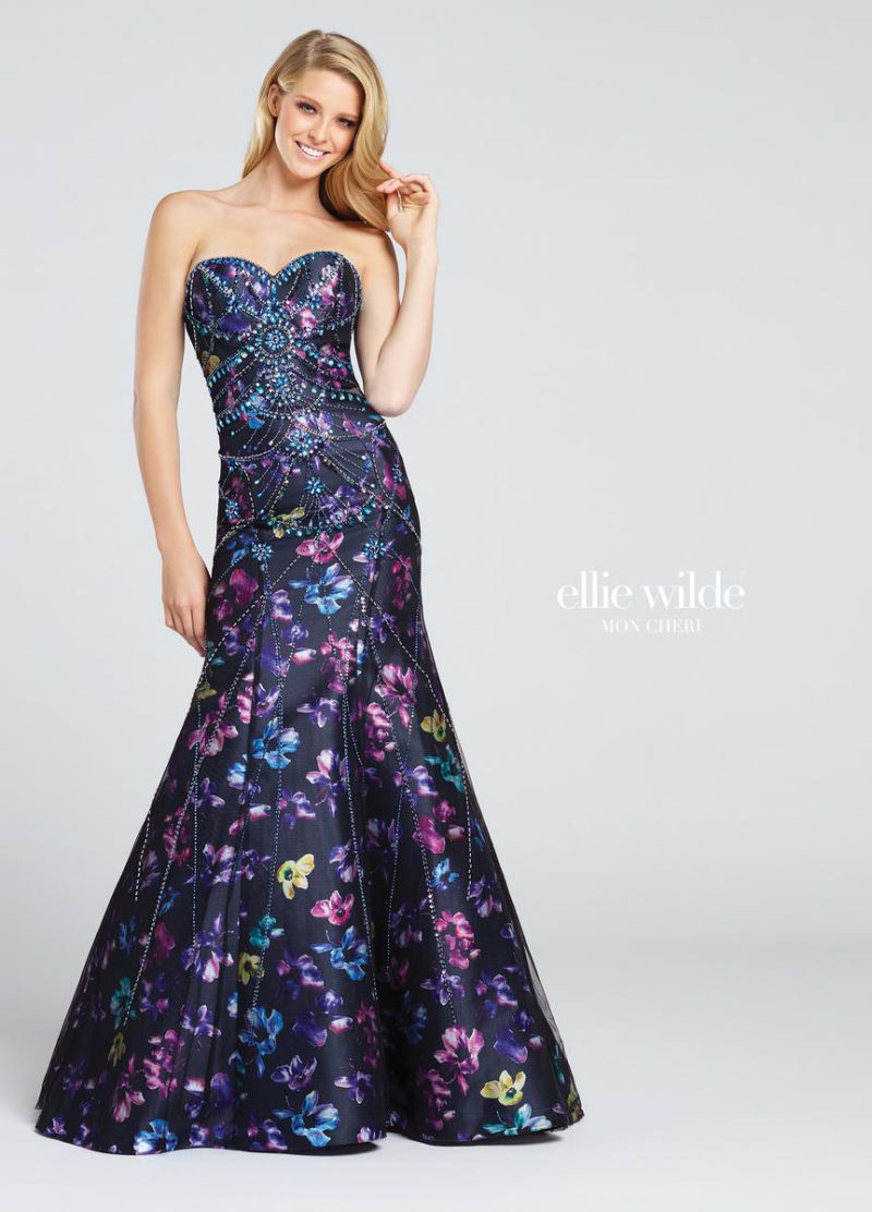 Ellie Wilde for Mon Cheri EW117007 Floral Tulle Prom Dress: French Novelty