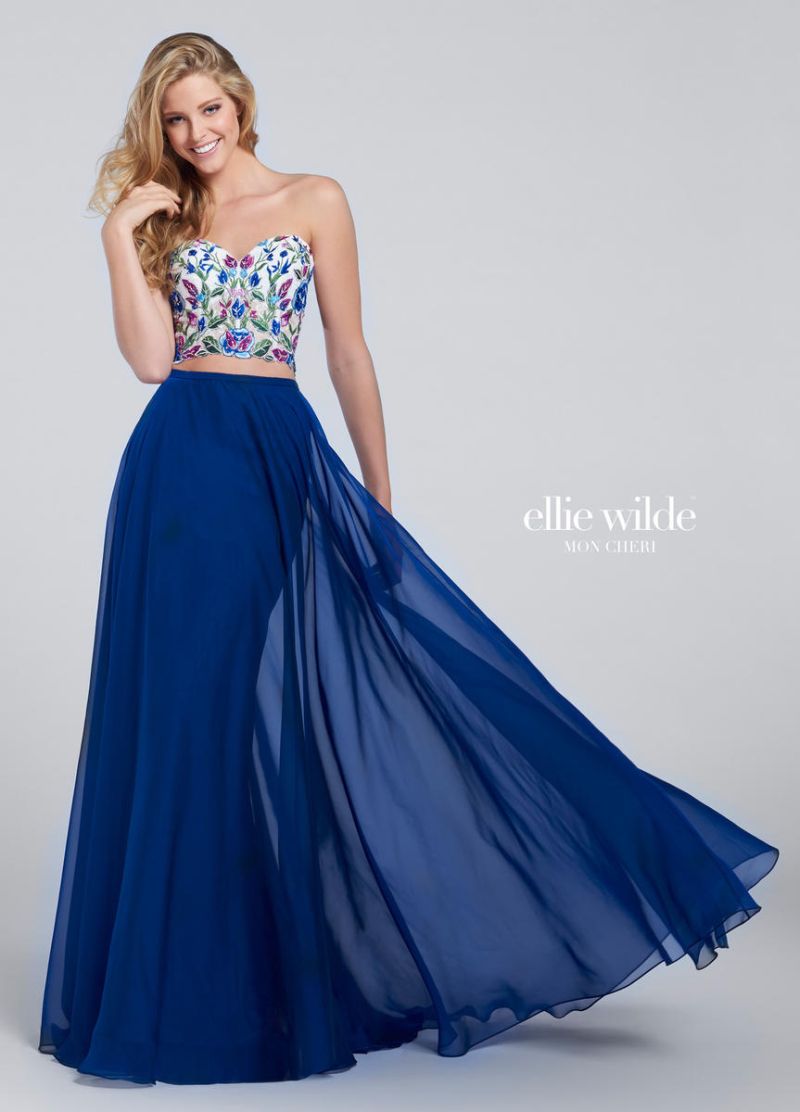 Ellie Wilde for Mon Cheri EW117031 Chiffon 2pc Prom Dress: French Novelty