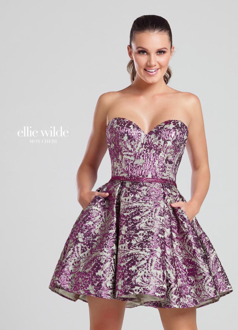 Ellie Wilde for Mon Cheri EW117041 Short Jacquard Prom Dress: French ...