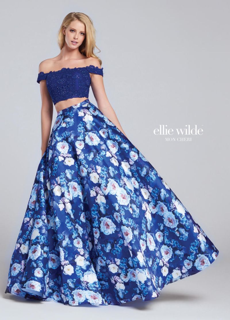 2 Pieces Floral Print Long Prom Dress 2017 2 Pieces Floral Print Long Prom Dress 2017