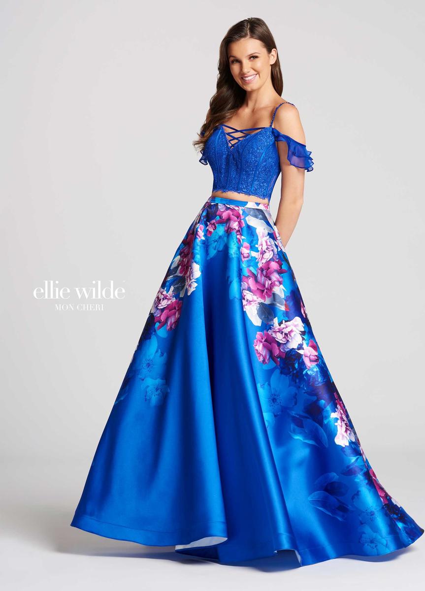 French Novelty: Ellie Wilde for Mon Cheri EW118003 2pc Floral Prom Dress